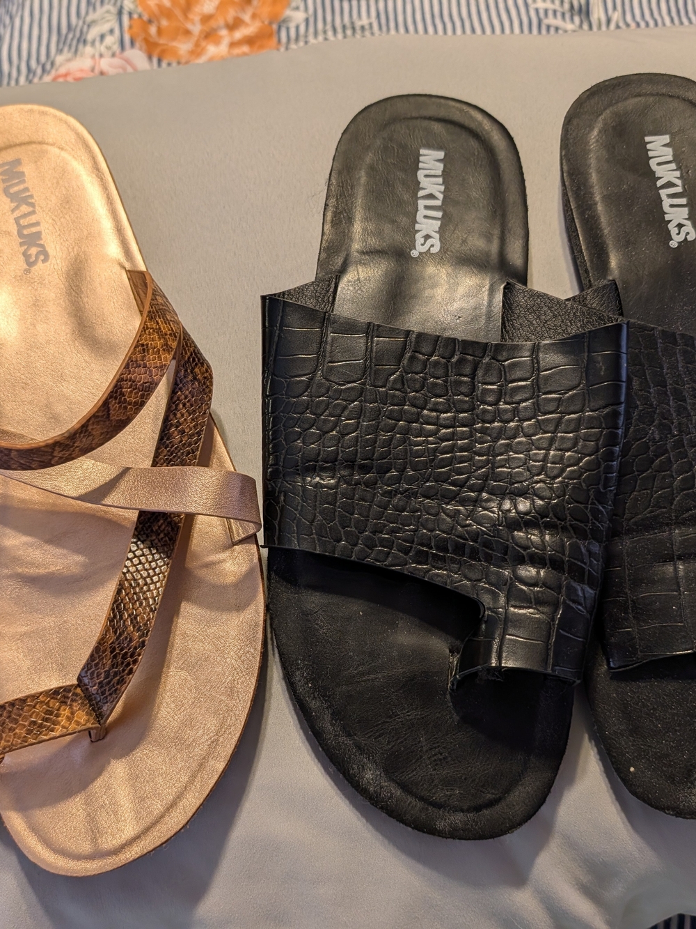 Muk Luks Black Croc-Embossed Slide Sandals - Women's